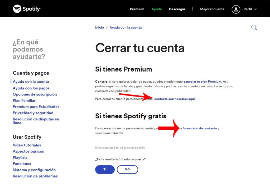 Cancelar cuenta spotify premium